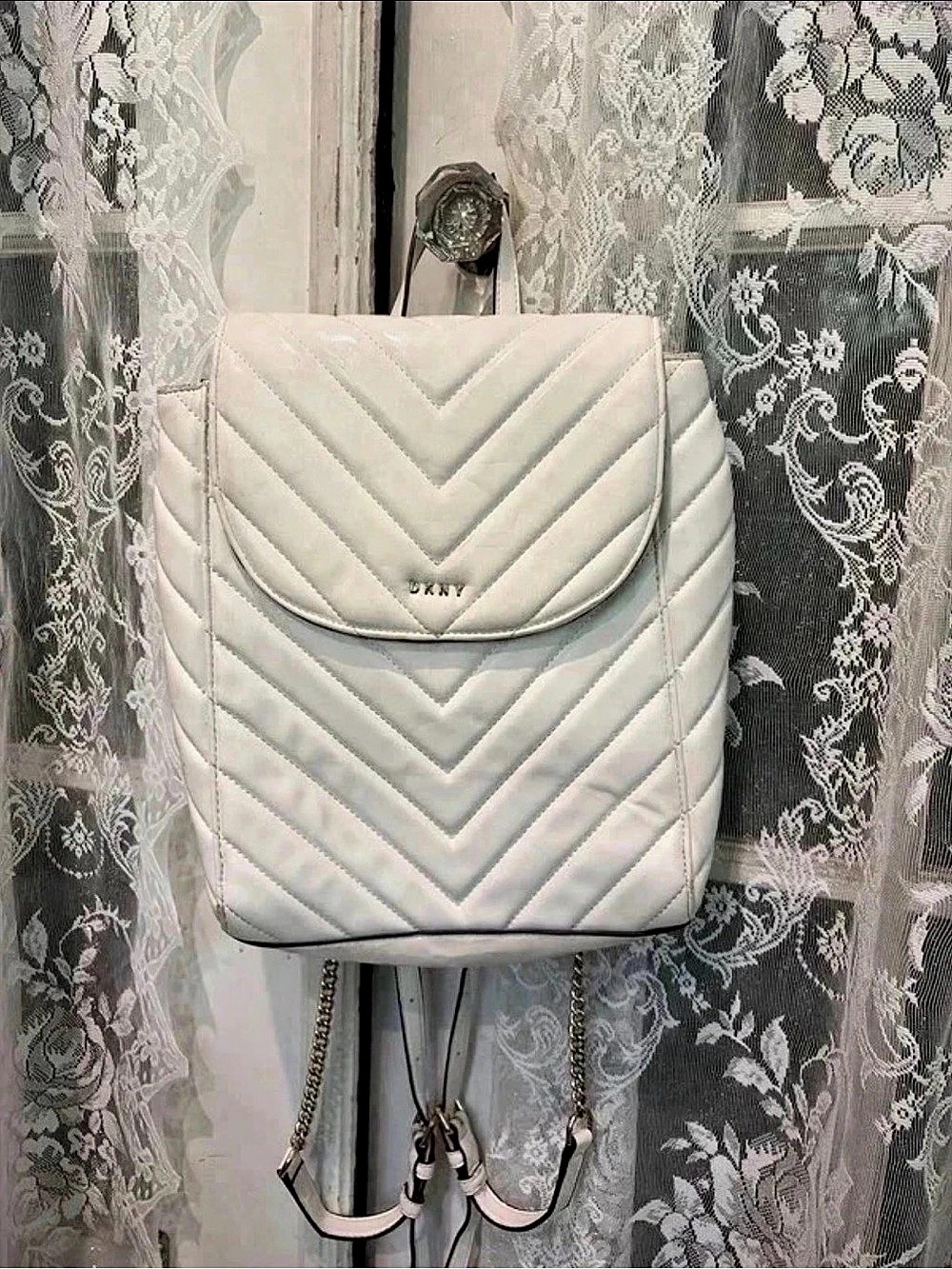 DKNY Quilted Backpack in White